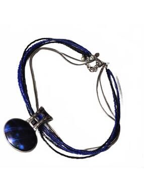 chico's blue enamel pendant necklace 12" drop